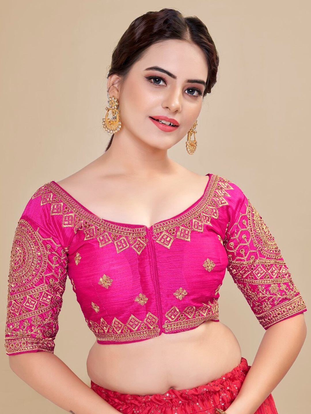 

HIMRISE Embroidered Silk Saree Blouse, Pink