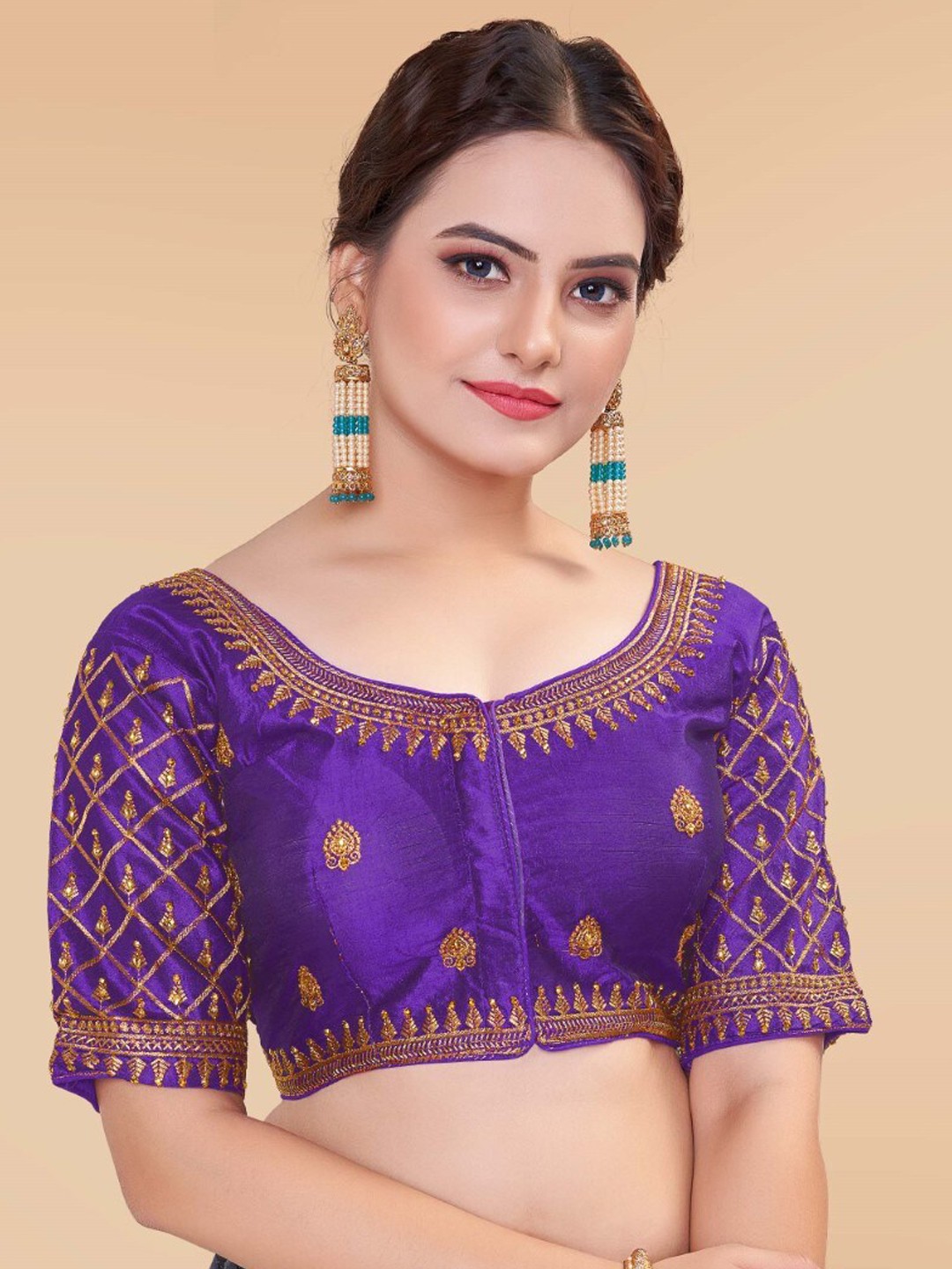 

HIMRISE Embroidered Silk Saree Blouse, Purple
