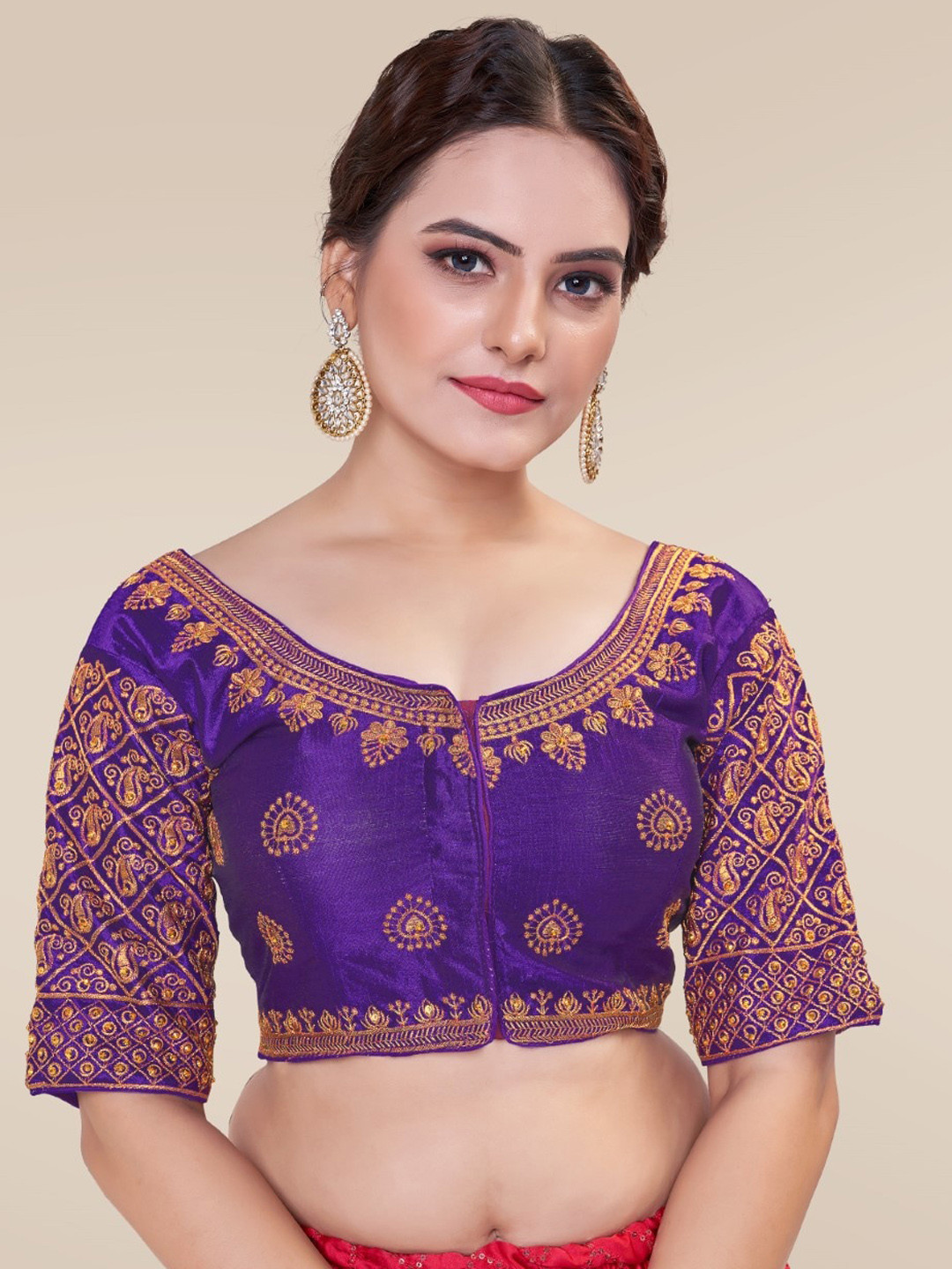 

HIMRISE Embroidered Silk Saree Blouse, Purple