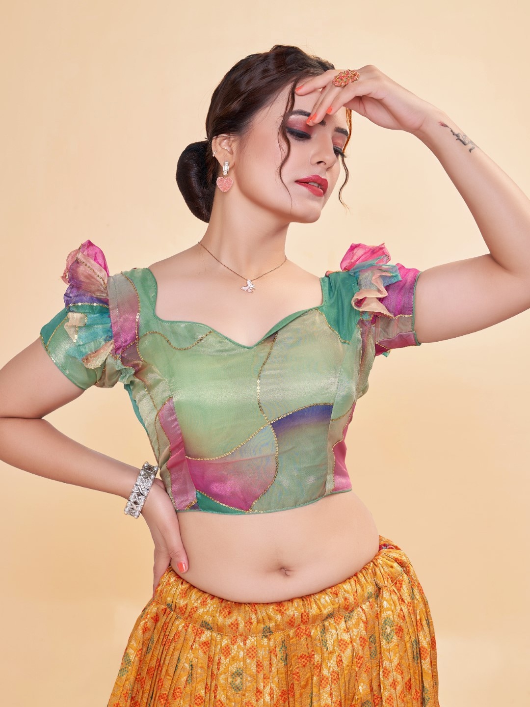 

HIMRISE Embellished Sweetheart Neck Saree Blouse, Pink