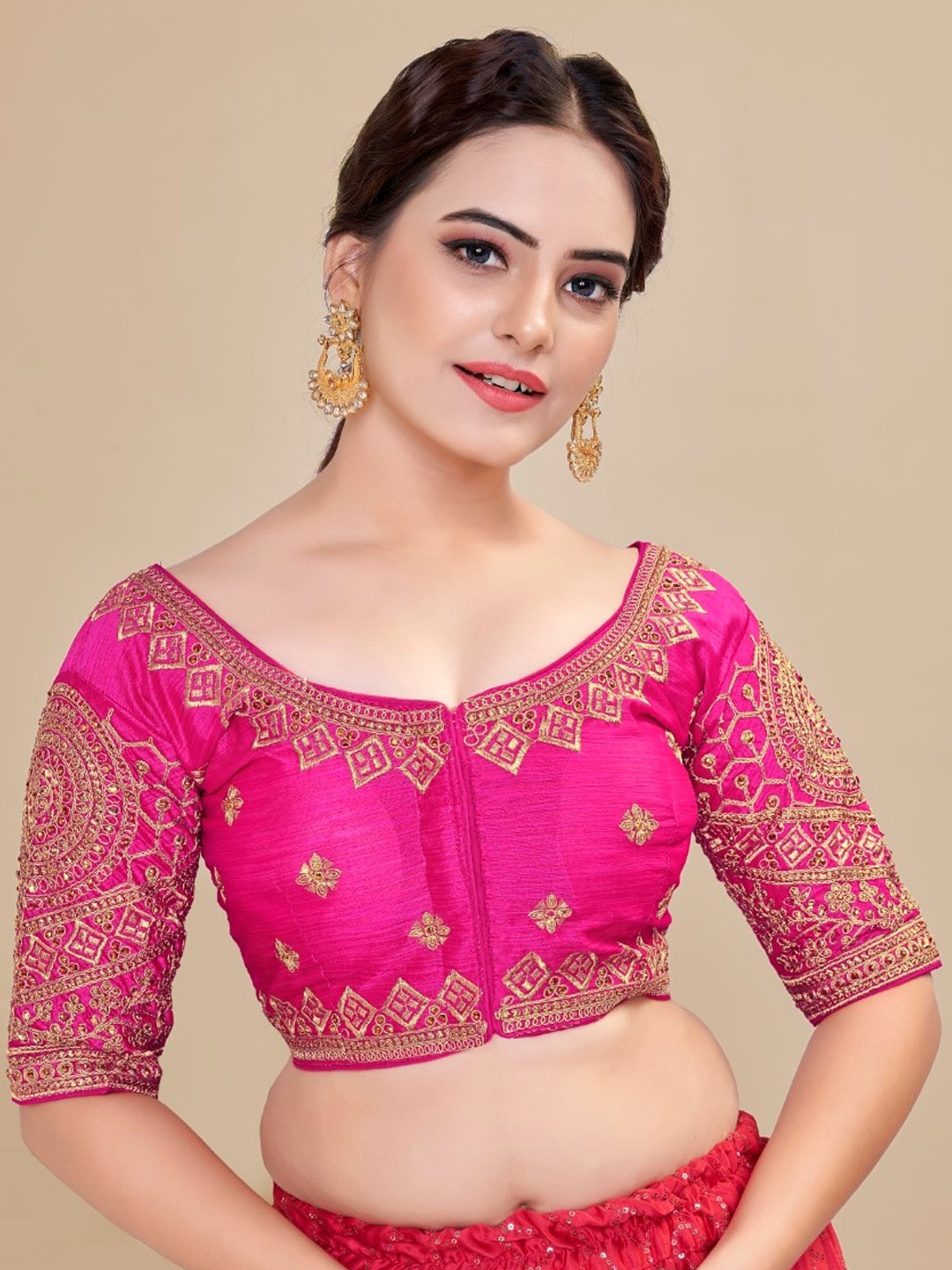 

HIMRISE Embroidered Silk Saree Blouse, Pink