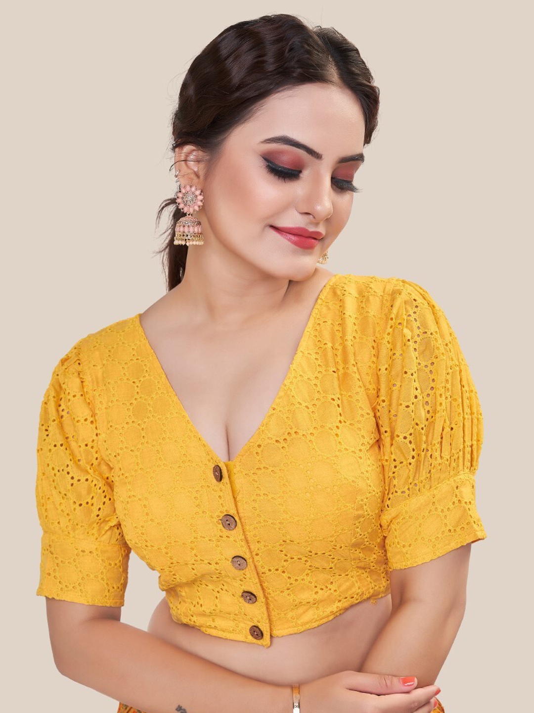 

HIMRISE Embroidered Cotton Saree Blouse, Yellow