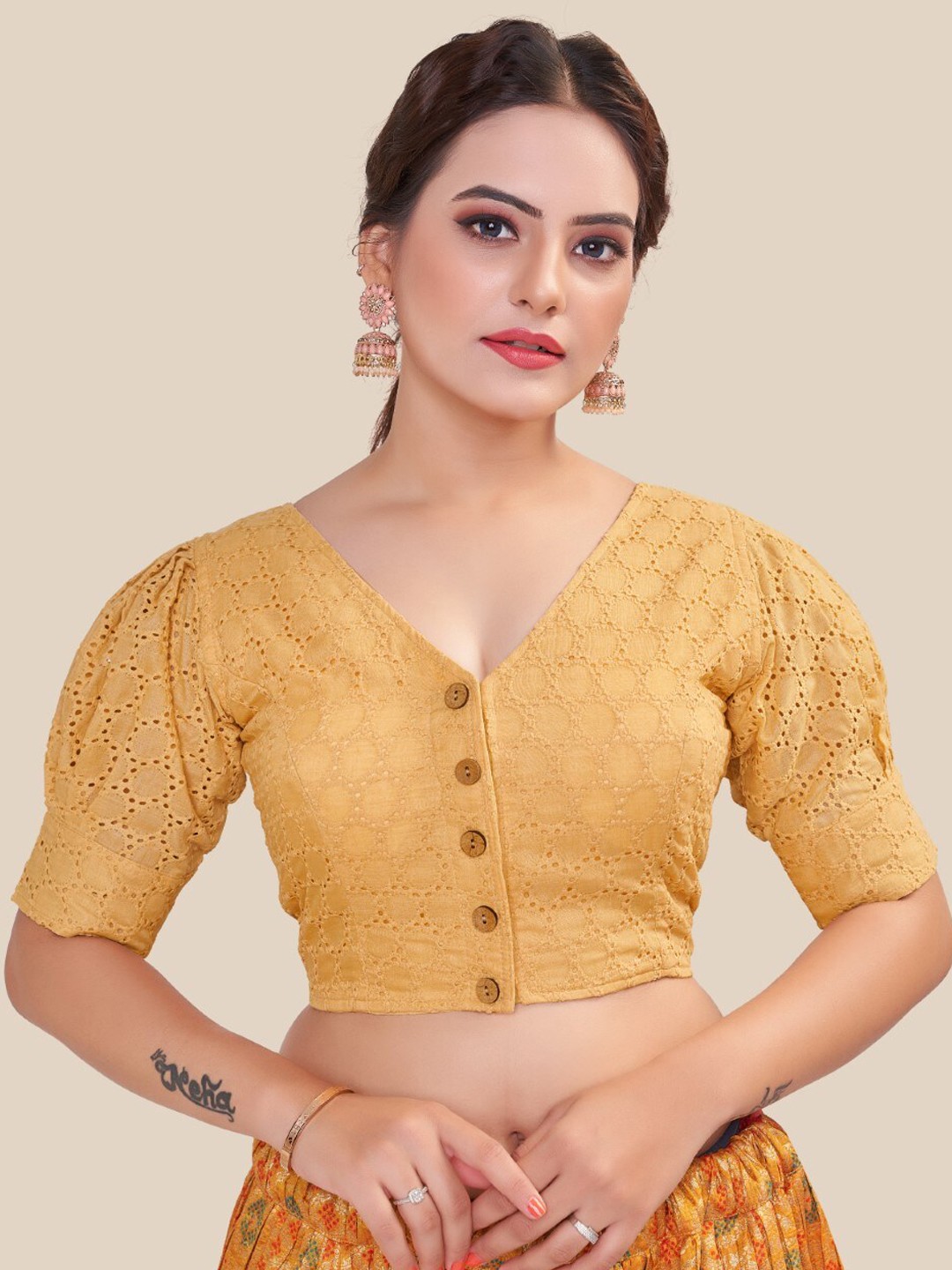 

HIMRISE Embroidered Saree Blouse, Gold
