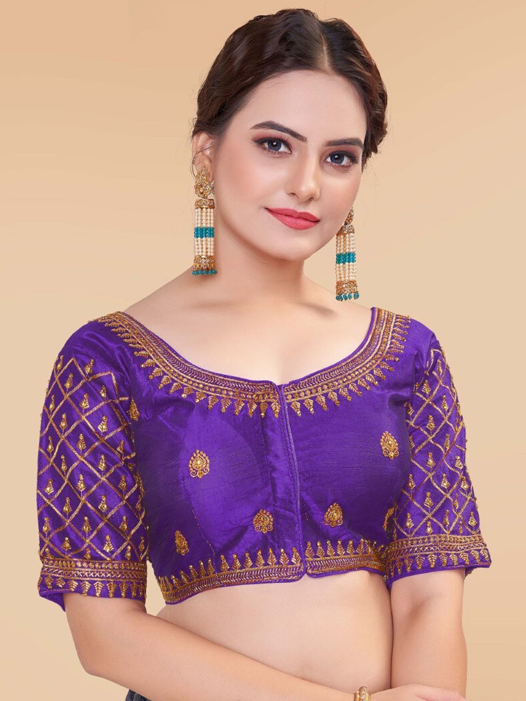 

HIMRISE Embroidered Silk Saree Blouse, Purple