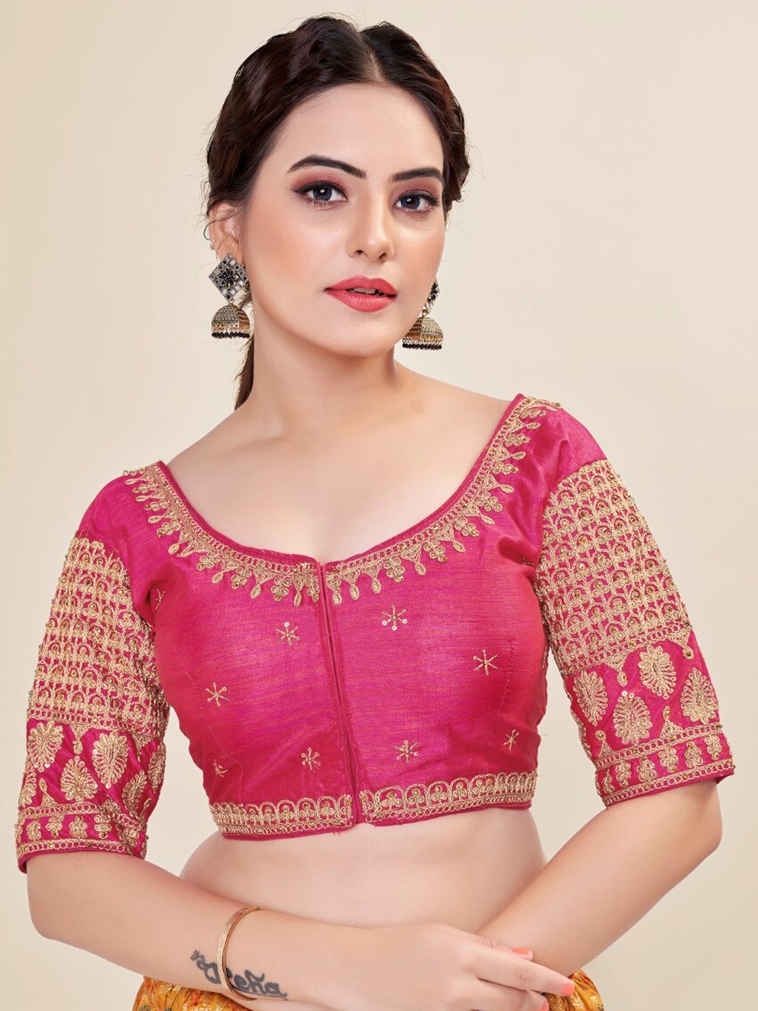 

HIMRISE Embroidered Silk Saree Blouse, Pink