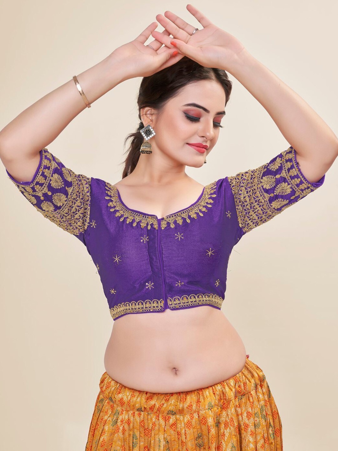 

HIMRISE Embroidered Silk Saree Blouse, Purple