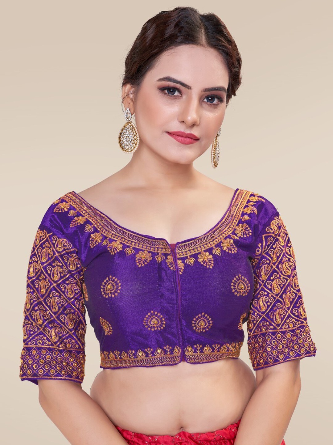 

HIMRISE Embroidered Silk Saree Blouse, Purple
