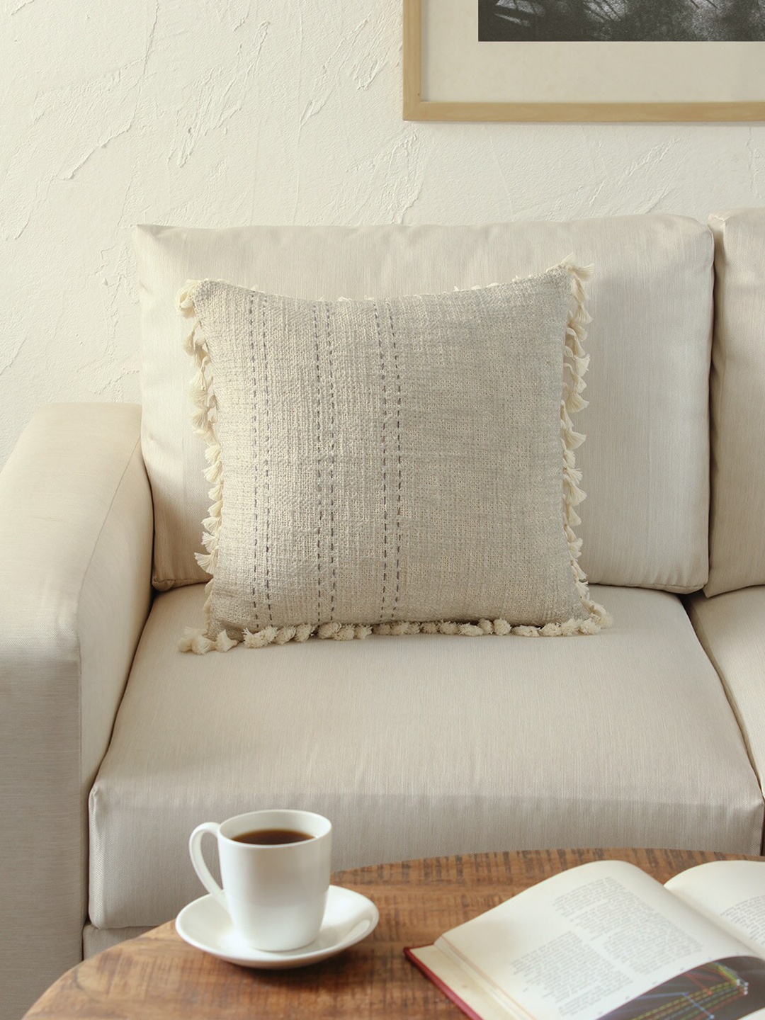 

House This Arabian Sea Grey Embroidered Square Cushion Cover
