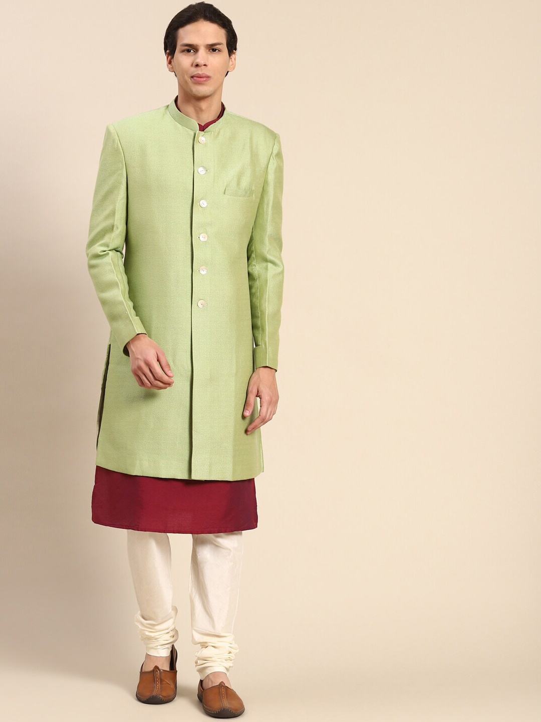 

KISAH Men Cotton Indowestern Sherwani Set, Green