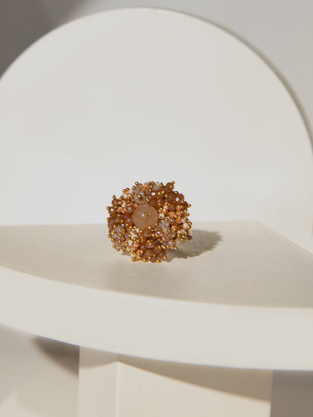 

D'oro Gold-Plated Stone-Studded & Pearl Beaded Tiranya Finger Ring, Brown