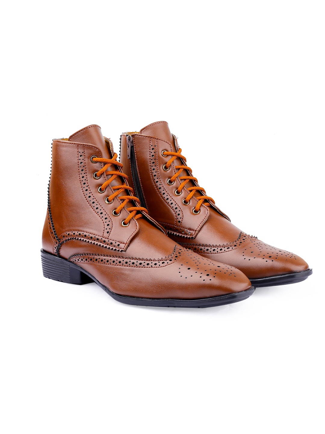 

Bxxy Men Perforated High-Top Brogue Boots, Tan