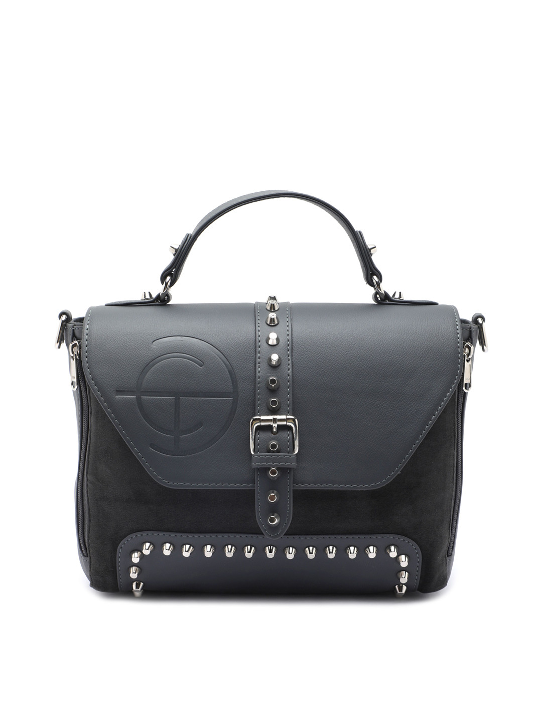 

Clotche Embellished Leather Structured Satchel, Grey