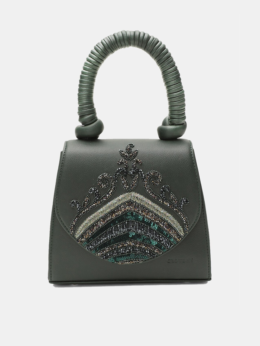 

Clotche Textured Leather Oversized Structured Shoulder Bag with Quilted, Green