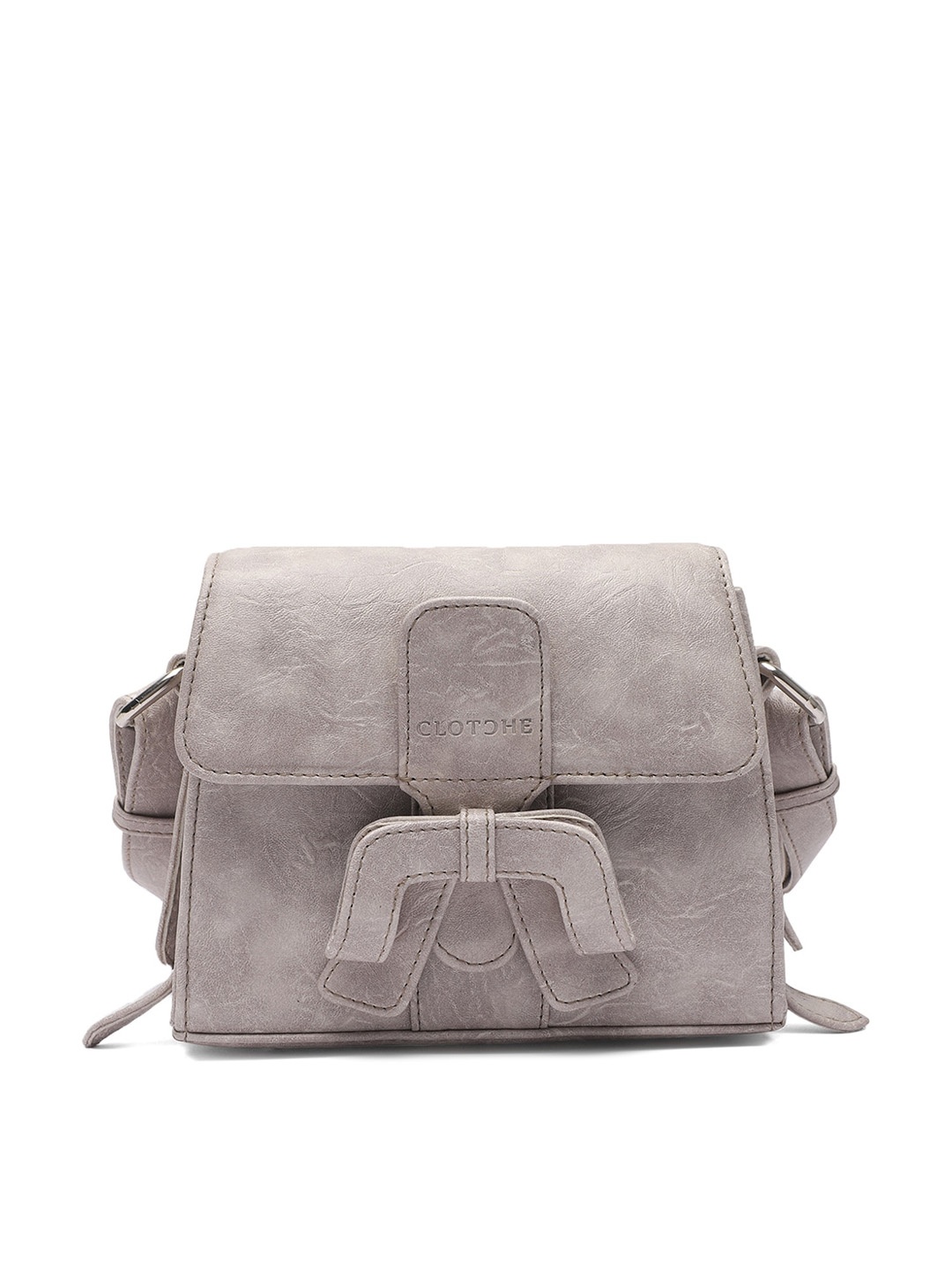 

Clotche Textured Leather Structured Sling Bag With Bow Detail, Beige