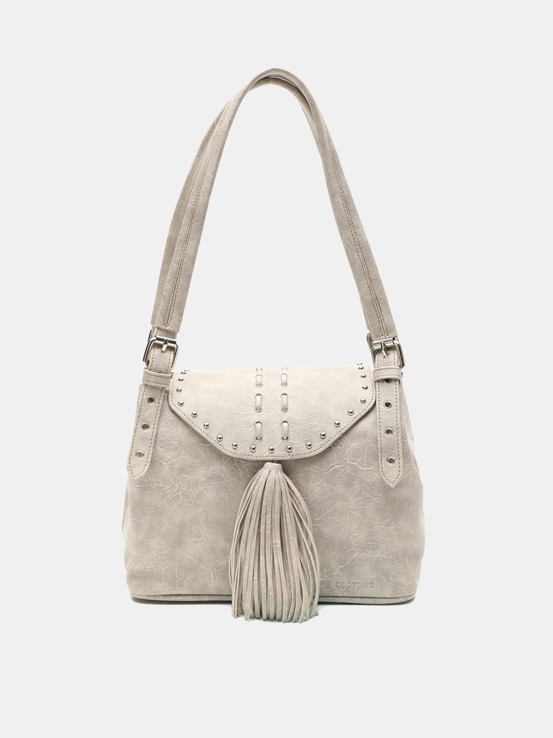 

Clotche Leather Structured Shoulder Bag With Tasselled, Beige