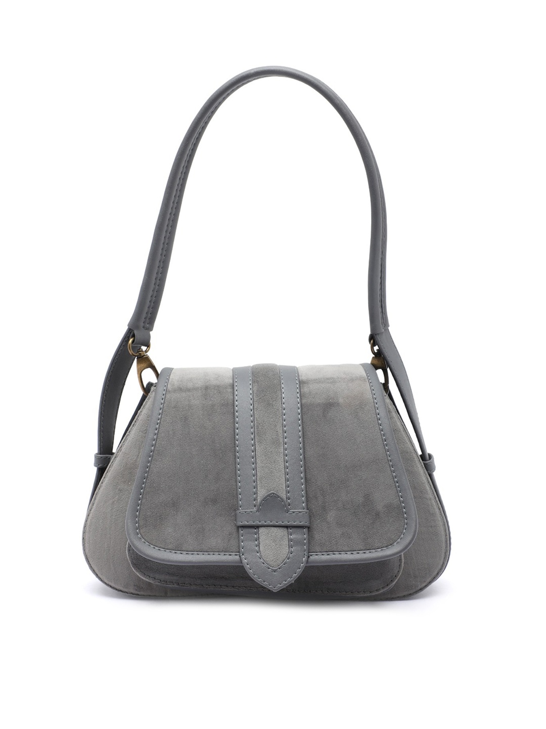 

Clotche Leather Structured Shoulder Bag, Grey