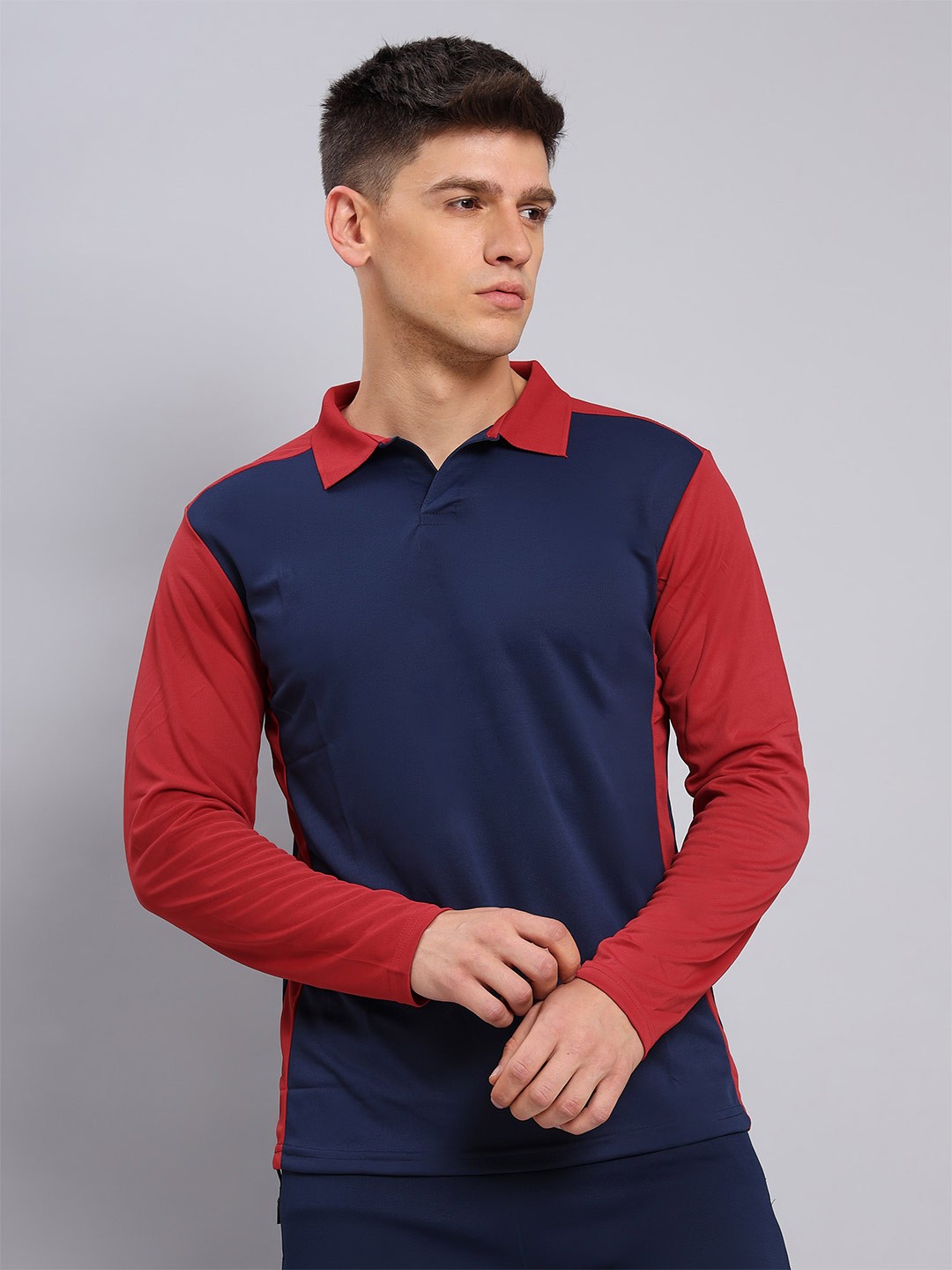 

Technosport Colourblocked Antimicrobial Slim Fit Sports Polo Collar T-shirt, Navy blue