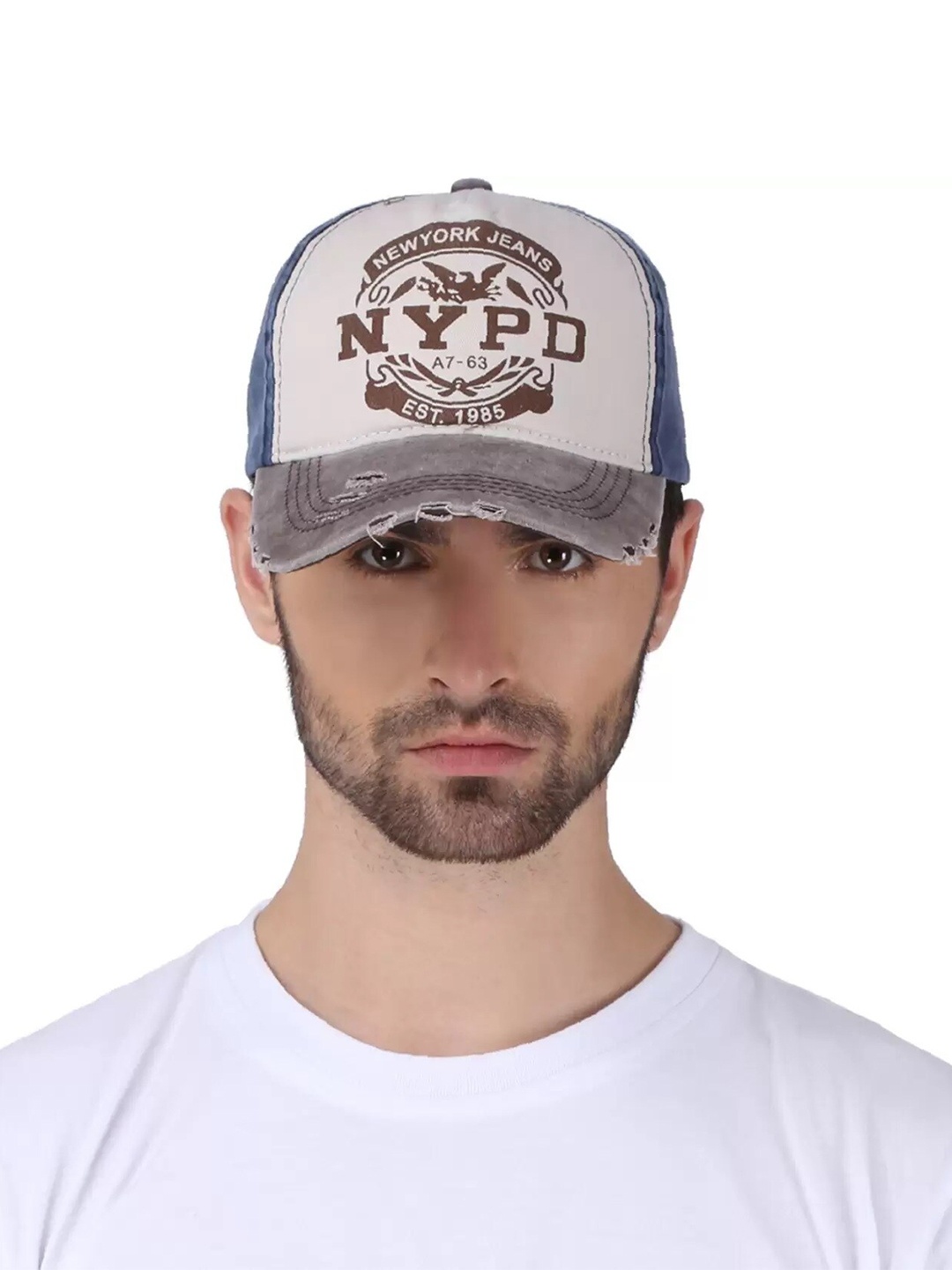 

DALUCI Printed Cotton Snapback Cap, Off white