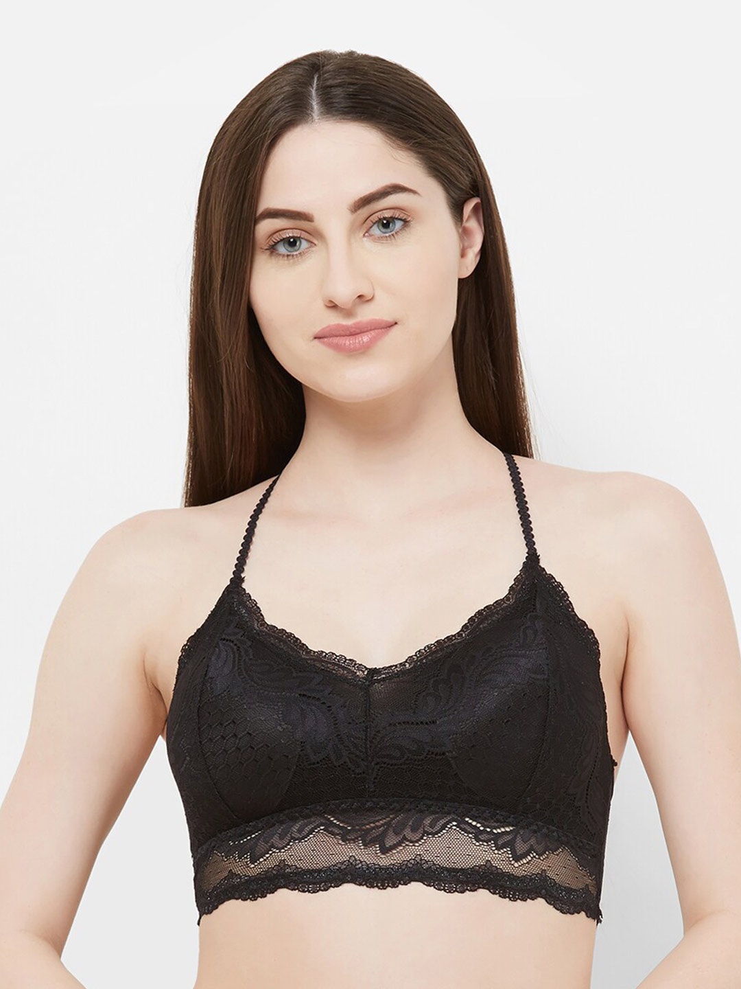 

FashionRack Floral Lace Cut & Sew Non Wired Styled Back Full Coverage Bralette Bra, Black