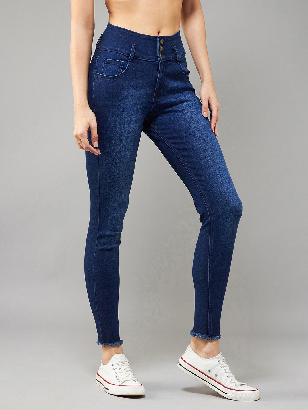 

DOLCE CRUDO Women Navy Blue Lightly Faded Skinny Fit High-Rise Stretchable Jeans