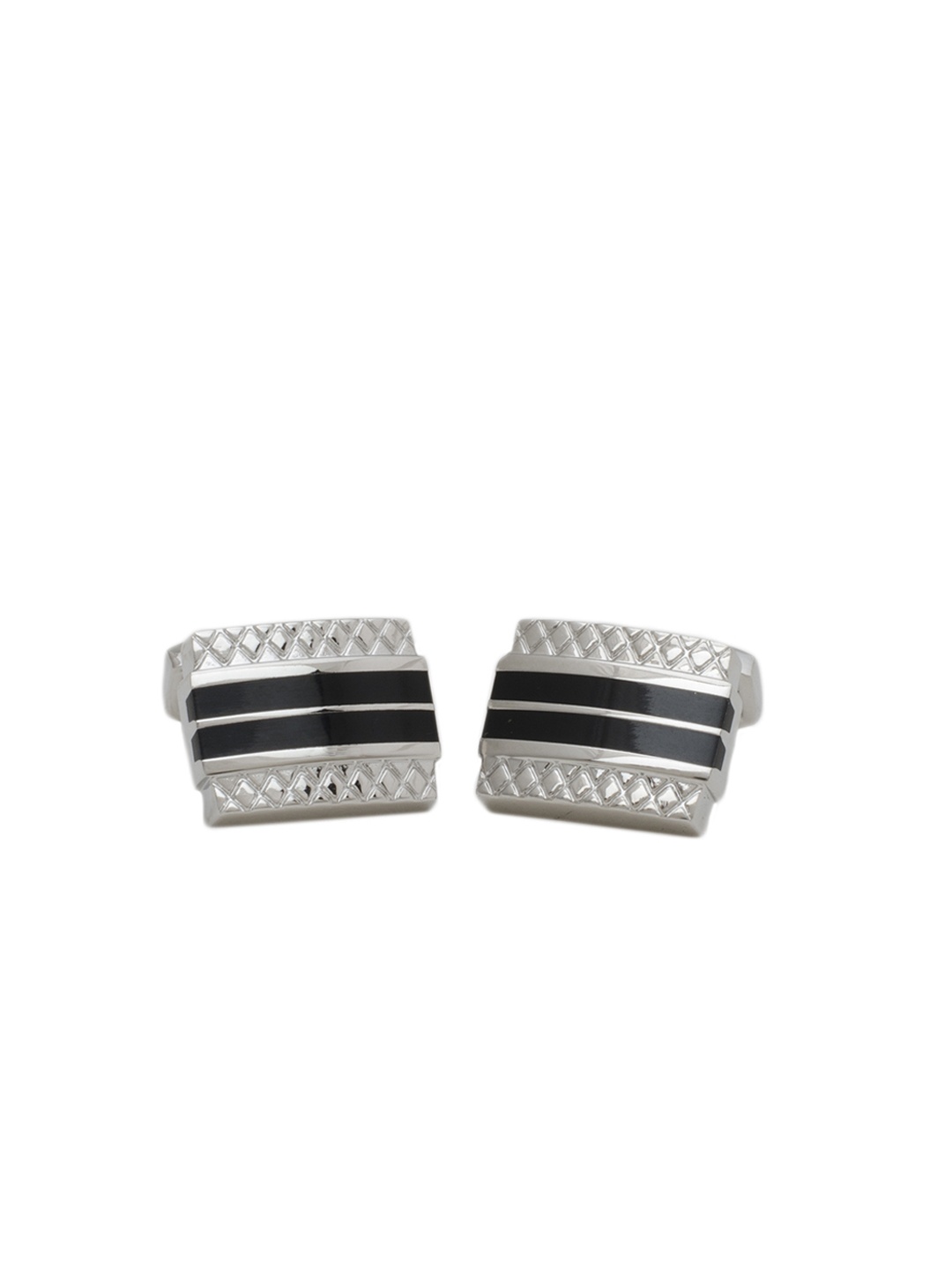 

Tossido Men Silver-Toned & Black Textured Rectangular-Shaped Cufflinks