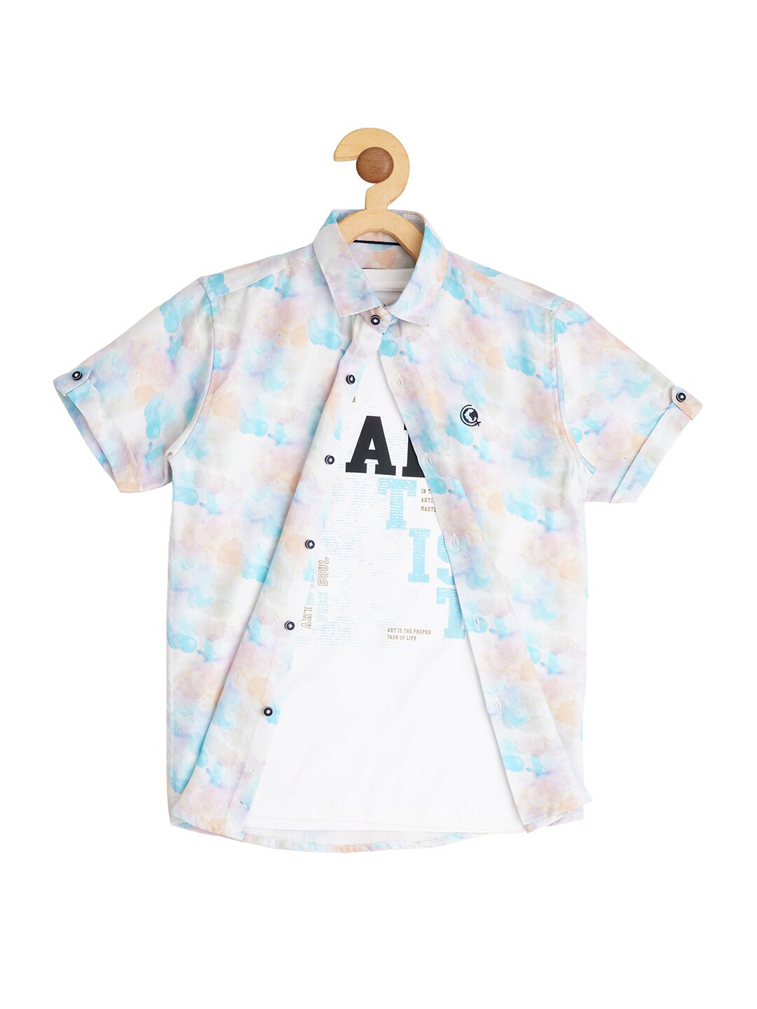

CAVIO Boys Abstract Printed Cotton Casual Shirt & T-Shirt, Blue