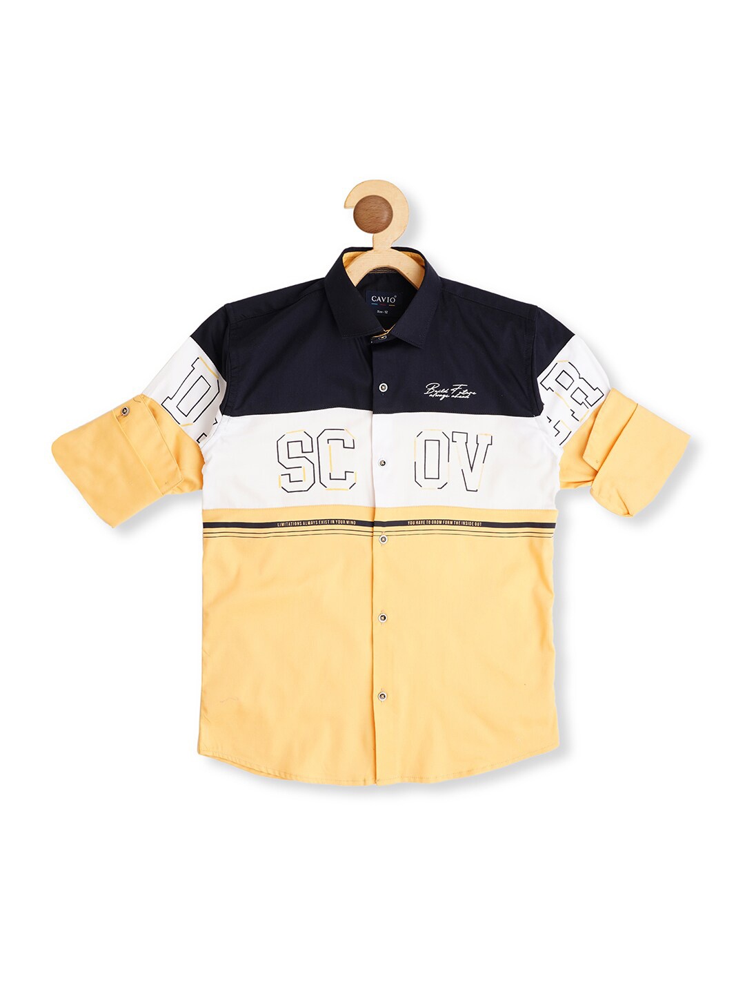 

CAVIO Boys Colourblocked Comfort Fit Cotton Casual Shirt, Yellow