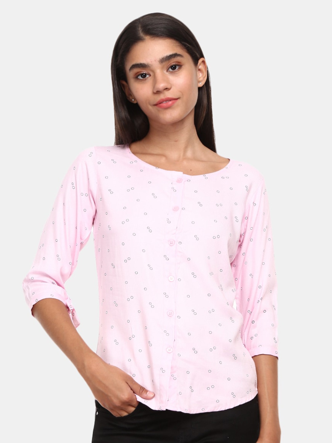 

V-Mart Geometric Printed Round Neck Top, Pink