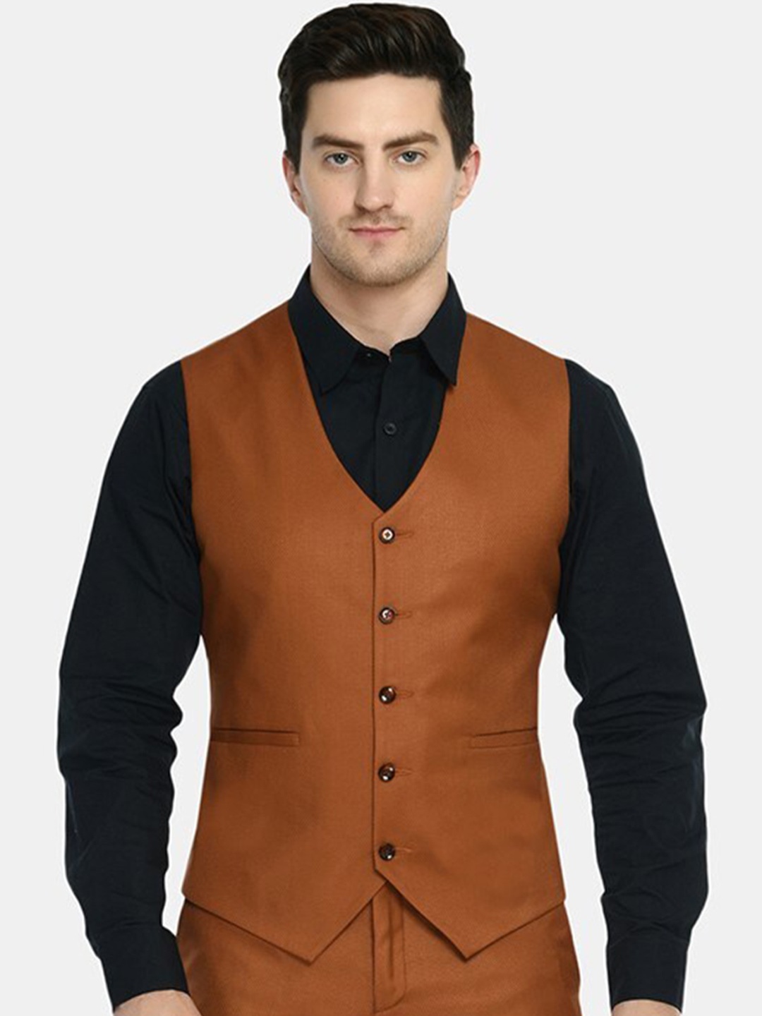 

TrulyFeb V-Neck Single Breasted Slim-Fit Corduroy Waistcoat, Brown