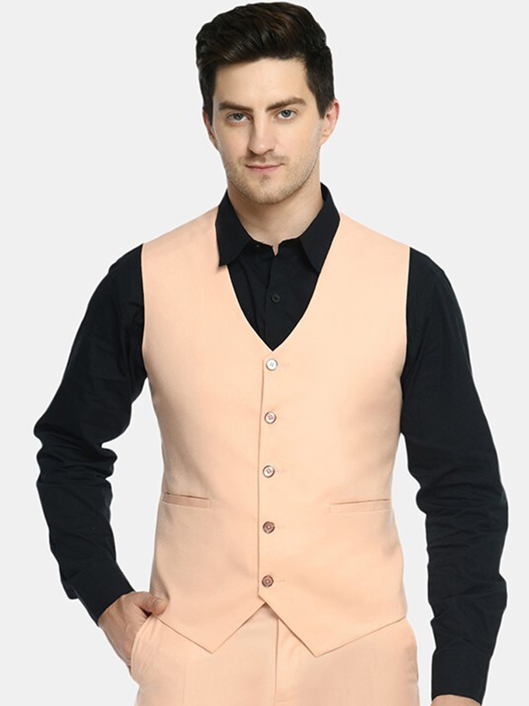 

TrulyFeb V-Neck Single Breasted Slim-Fit Corduroy Waistcoat, Peach