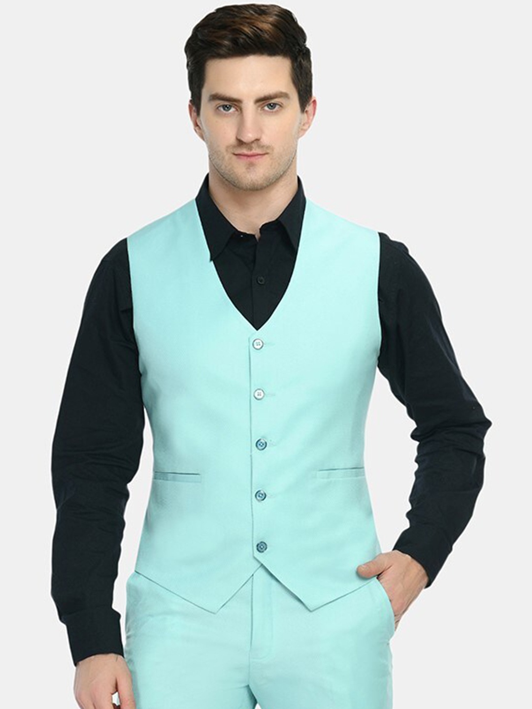 

TrulyFeb V-Neck Single Breasted Slim-Fit Corduroy Waistcoat, Blue