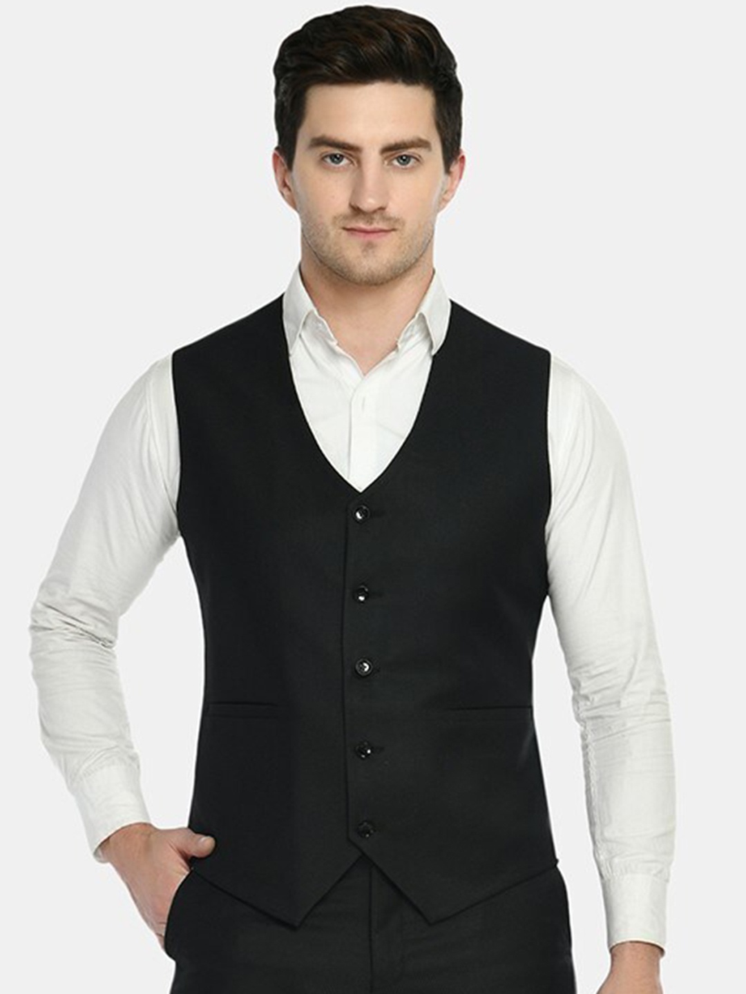 

TrulyFeb V-Neck Single Breasted Slim-Fit Corduroy Waistcoat, Black