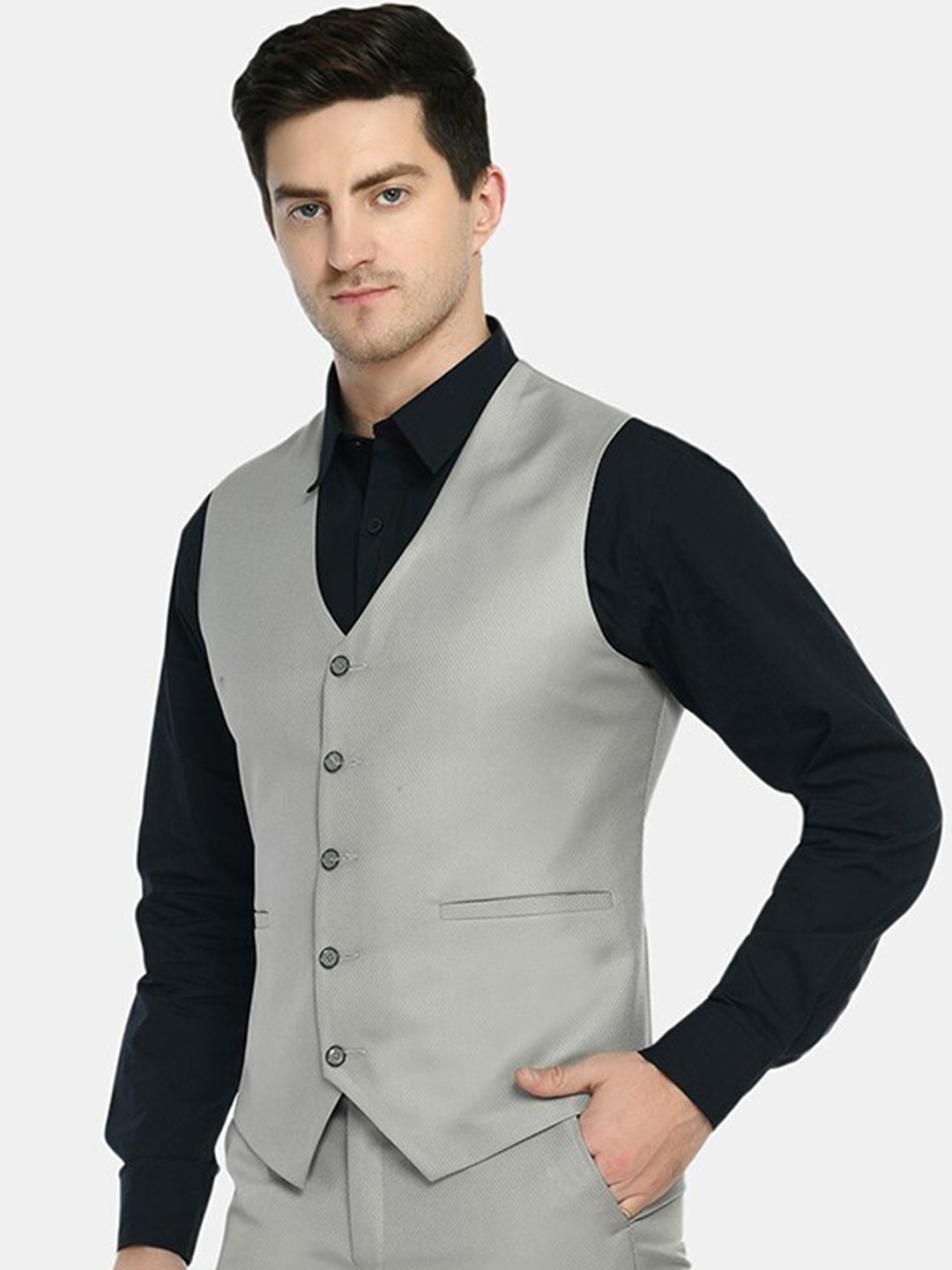 

TrulyFeb V-Neck Single Breasted Slim-Fit Corduroy Waistcoat, Grey
