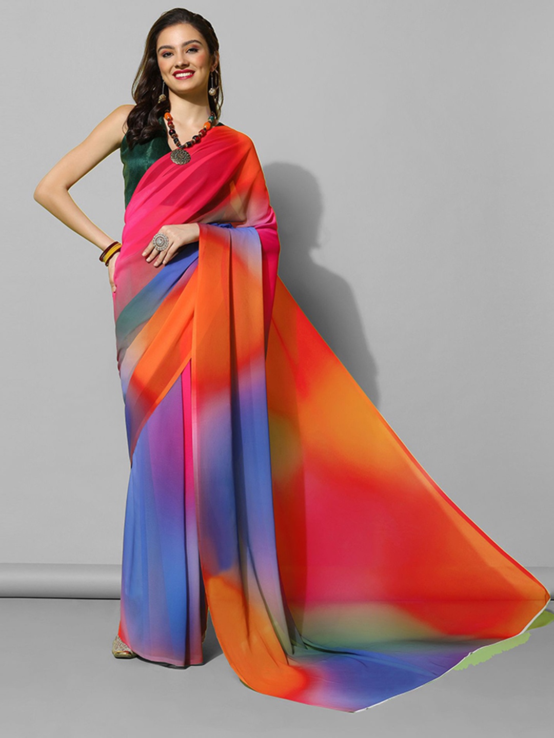 

Mitera Abstract Printed Saree, Orange