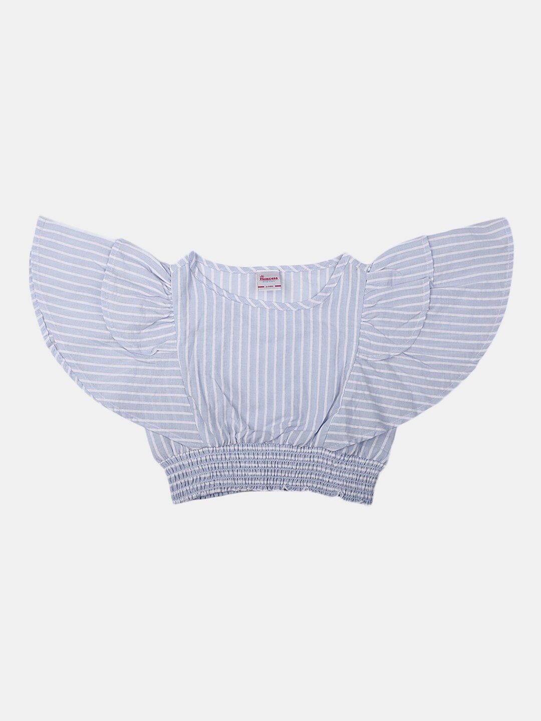 

V-Mart Girls Striped Flared Sleeve Smocked Blouson Crop Top, Blue