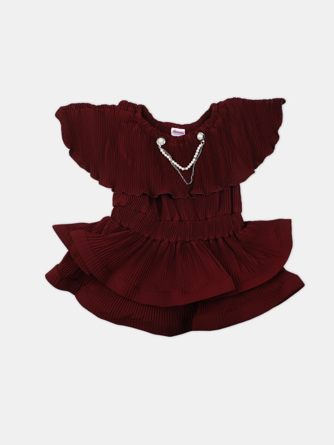 

V-Mart Girls Cape Sleeves Round Neck Layered Cinched Waist Top, Maroon