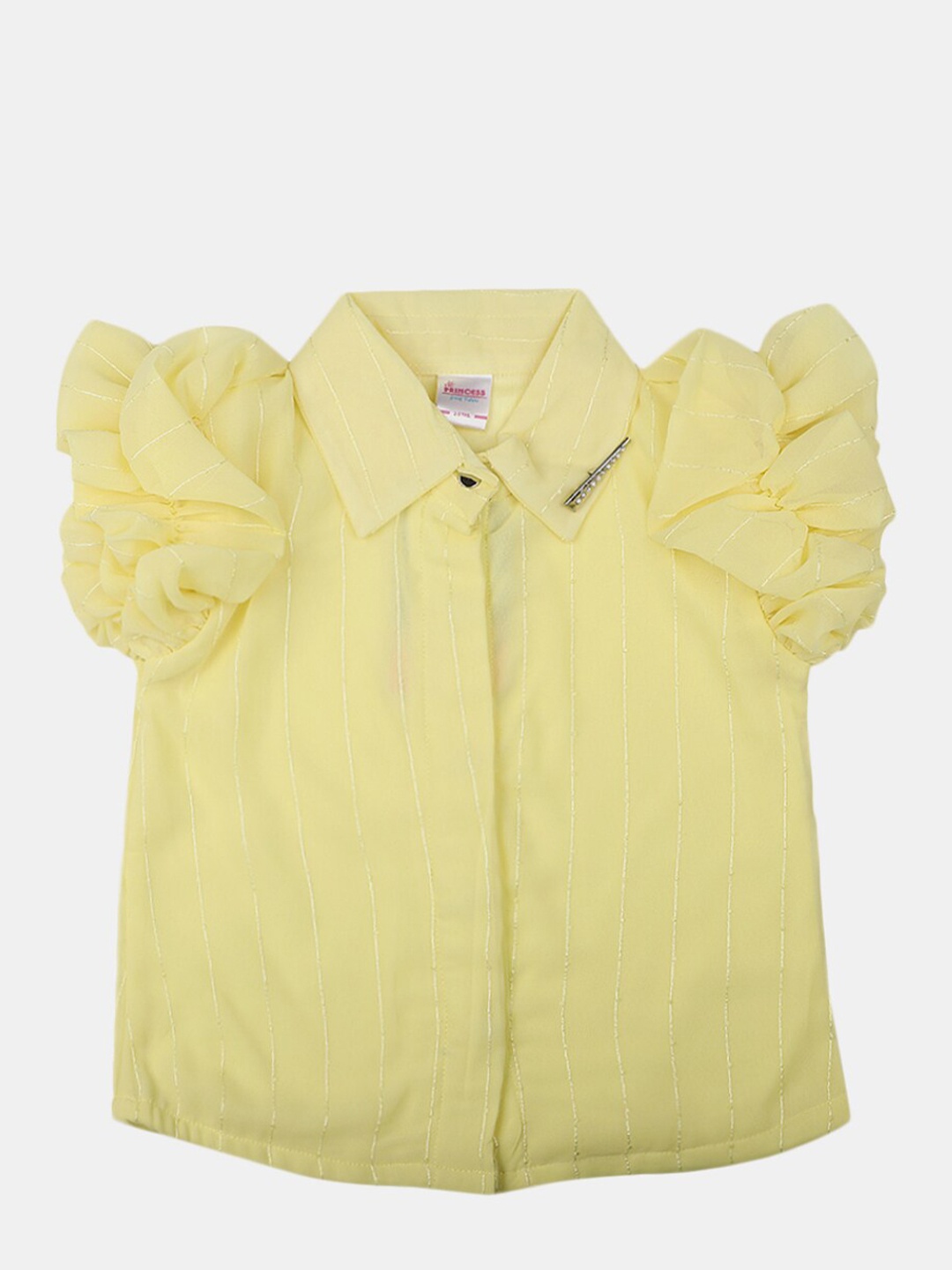 

V-Mart Girls Striped Puff Sleeves Shirt Style Top, Yellow