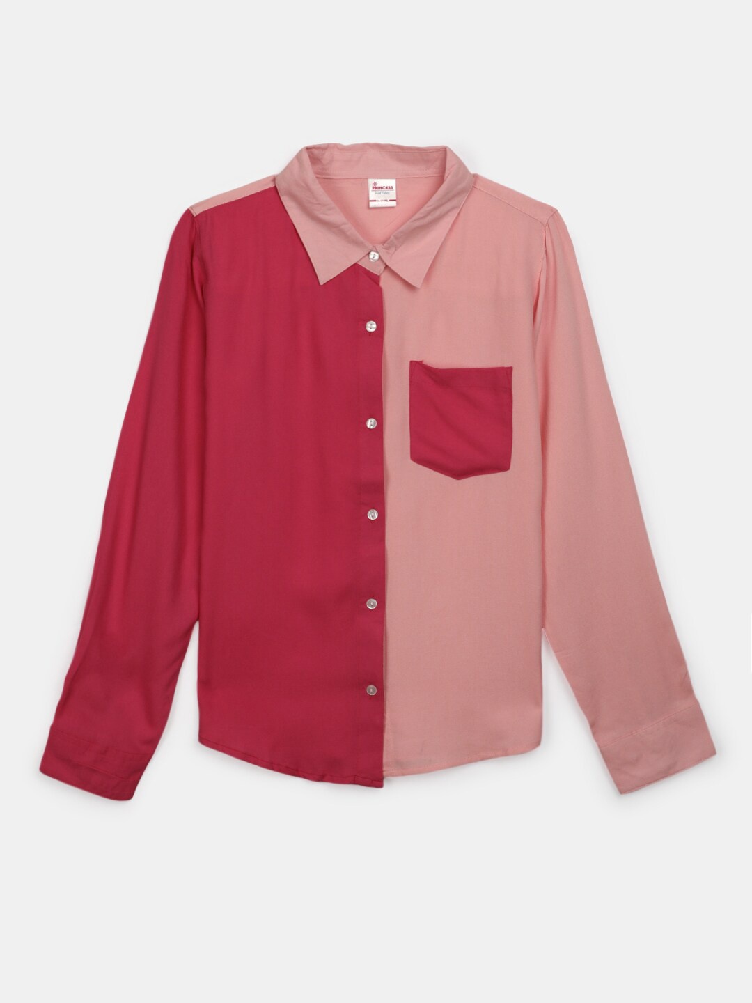 

V-Mart Girls Colourblocked Spread Collar Long Sleeves Shirt, Fuchsia