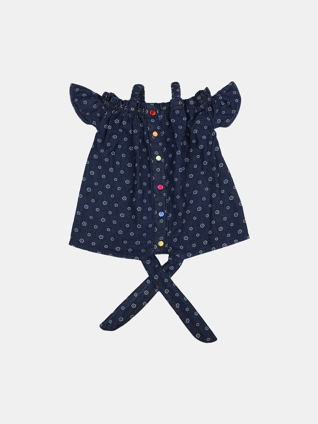 

V-Mart Girls Polka Dot Printed Shoulder Straps Tie Ups Cotton A-Line Top, Blue