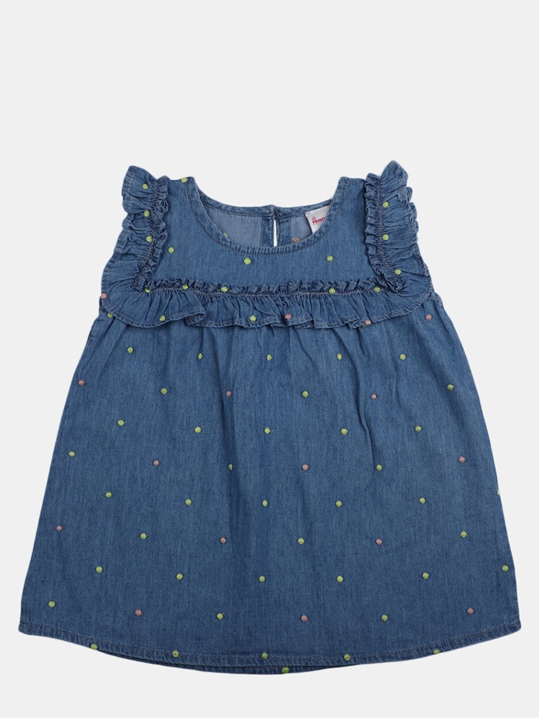 

V-Mart Girls Embroidered Gathered Cotton A-Line Top, Blue