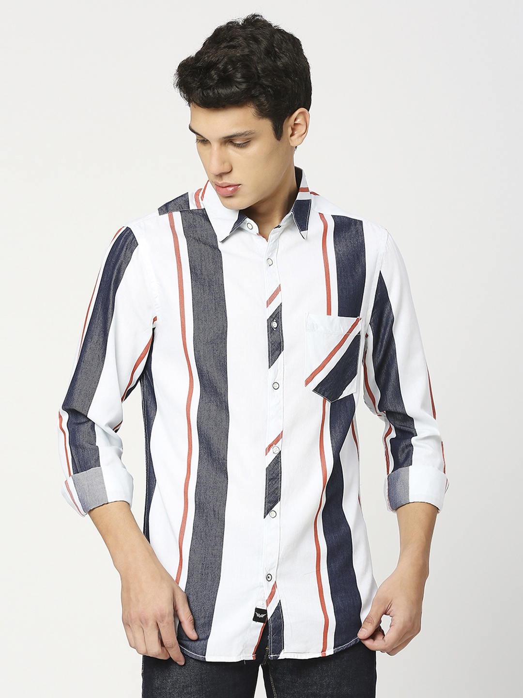 

VALEN CLUB Striped Slim Fit Pure Cotton Casual Shirt, Red