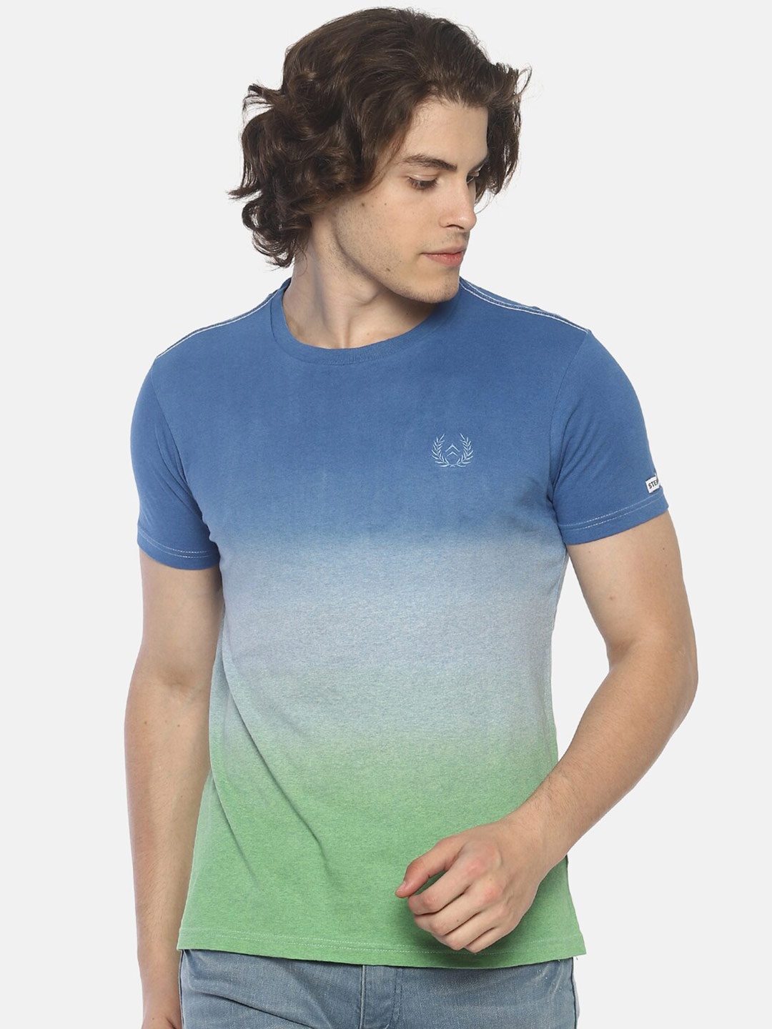 

Steenbok Colourblocked Slim Fit Pure Cotton T-Shirt, Blue