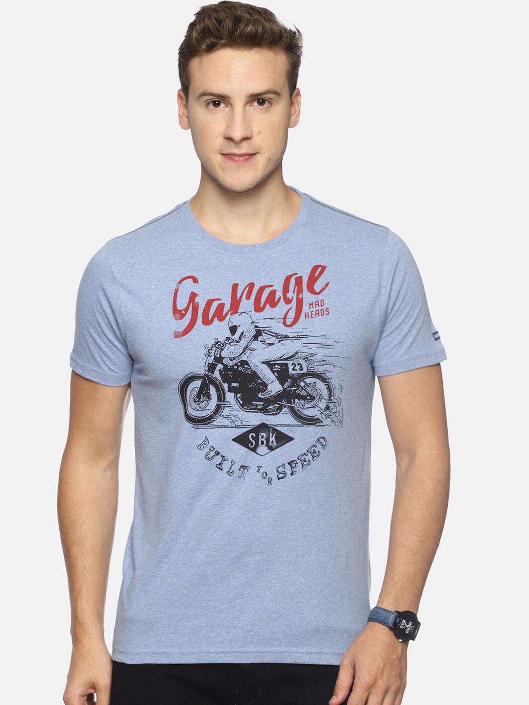 

Steenbok Graphic Printed Slim Fit Cotton T-Shirt, Blue
