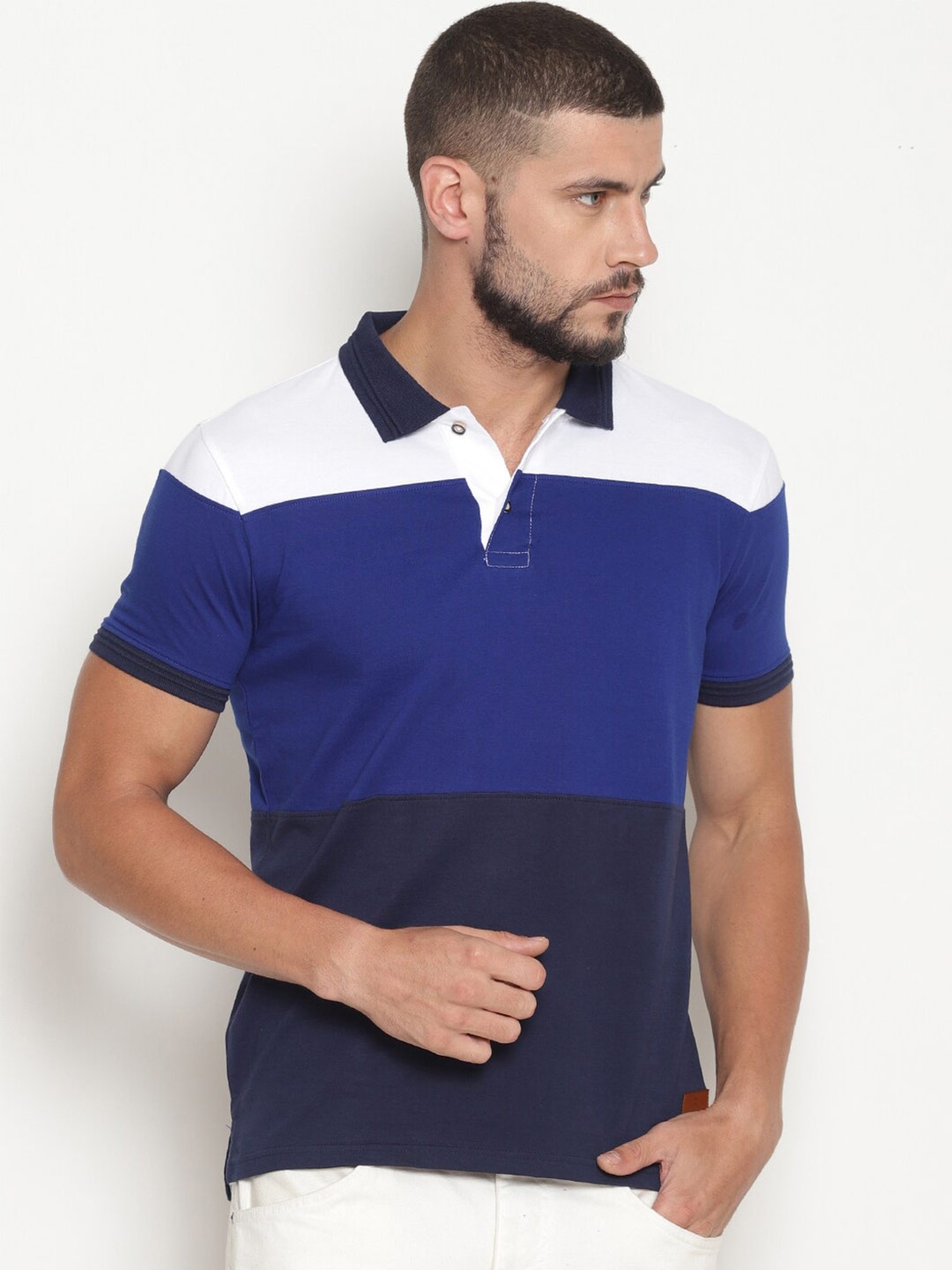 

Steenbok Colourblocked Polo Collar Cotton T-Shirt, Blue