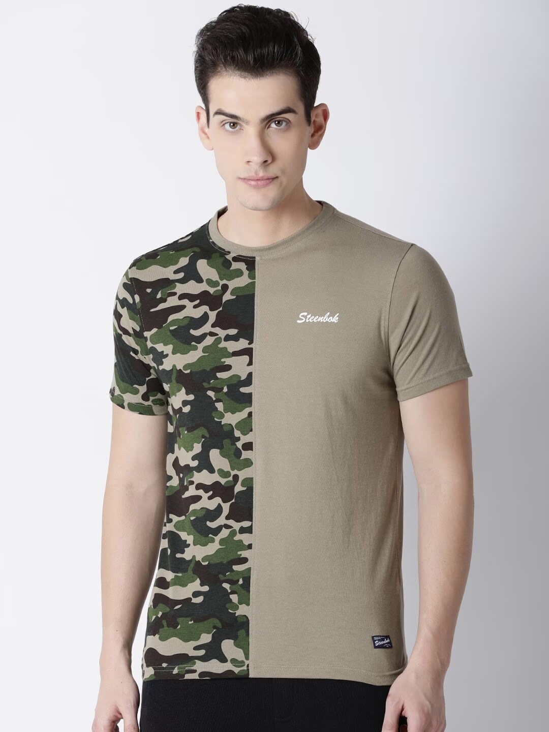 

Steenbok Camouflage Printed Slim Fit Cotton T-Shirt, Khaki