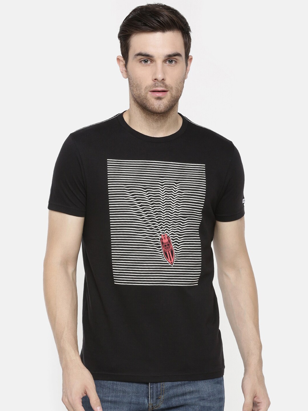 

Steenbok Graphic Printed Slim Fit Cotton T-shirt, Black