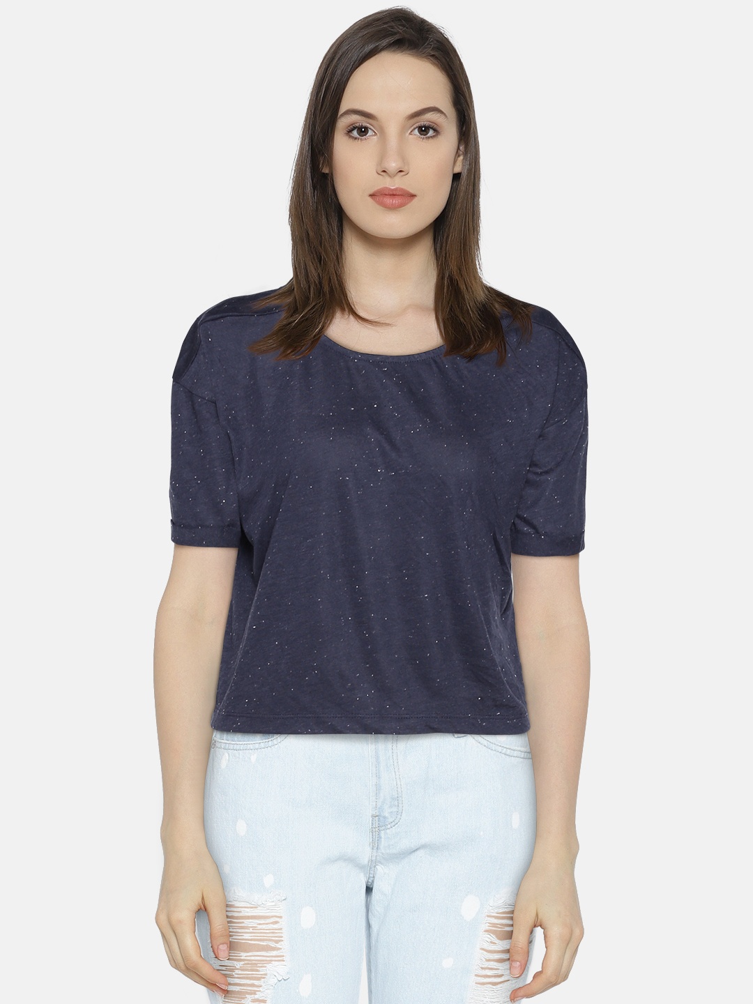 

ONLY Women Navy Solid Styled Back Top, Navy blue