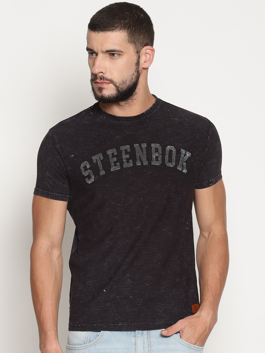 

Steenbok Typography Printed Cotton Slim Fit T-shirt, Black