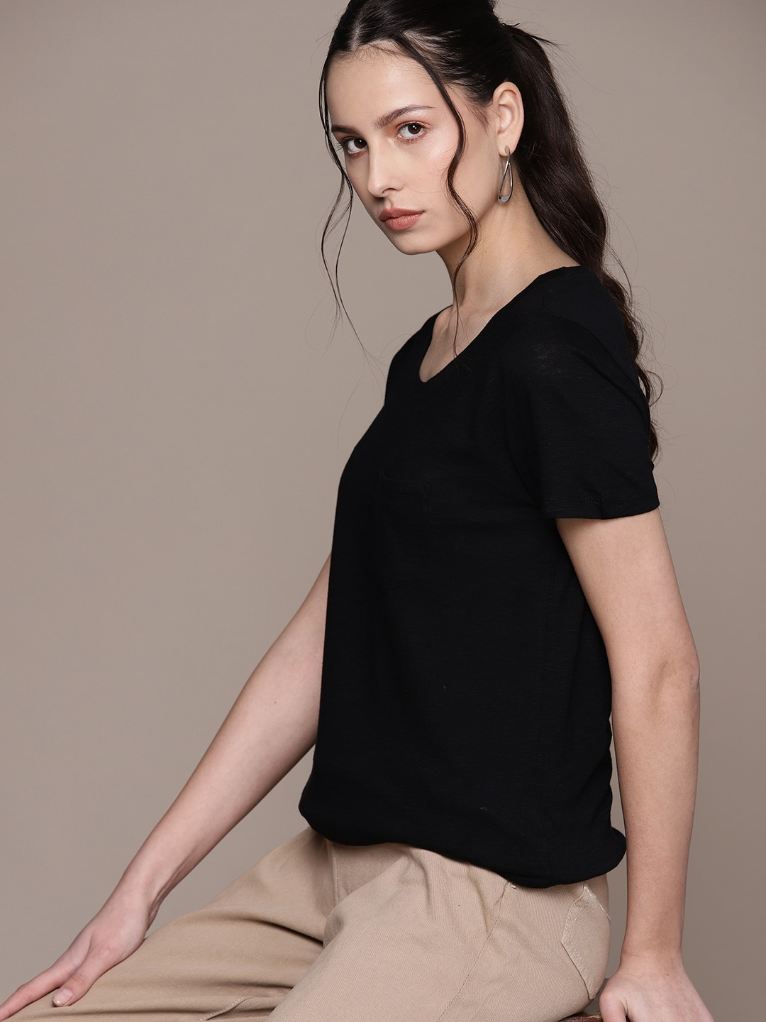 

Macy's Style & Co Women Pocket T-shirt, Black