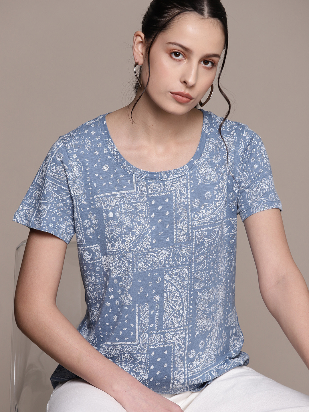 

Macy's Style & Co Ethnic Motifs Printed T-shirt, Blue
